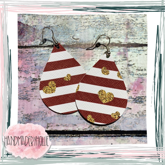 Red/White/Gold Hearts Earrings